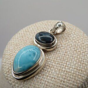 950 Sterling Silver Larimar and Pietersite Pendant